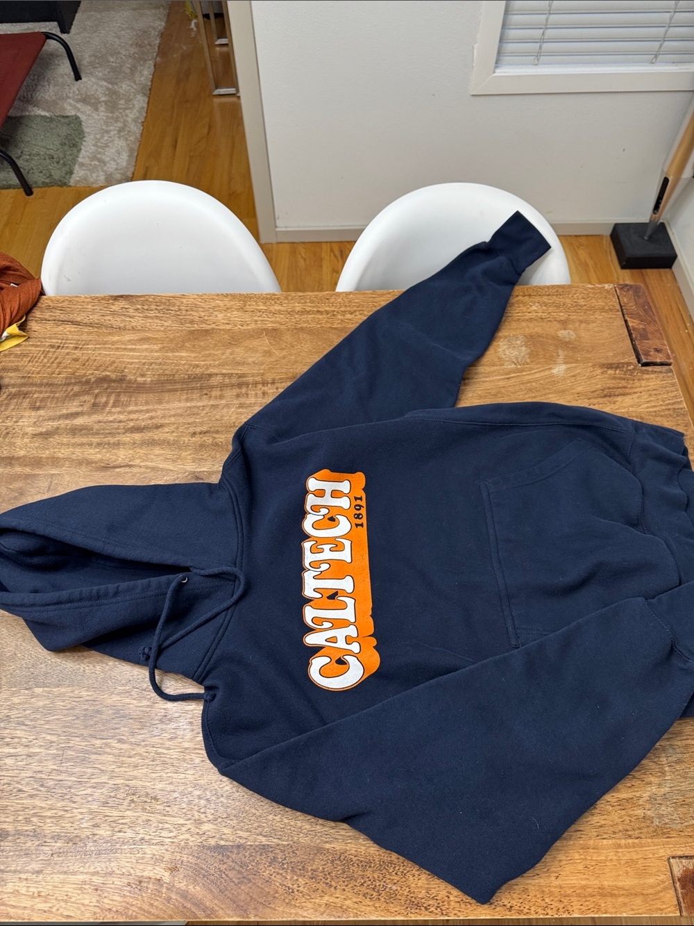 Navy Blue Hooded Sweatshirt with Orange Logo